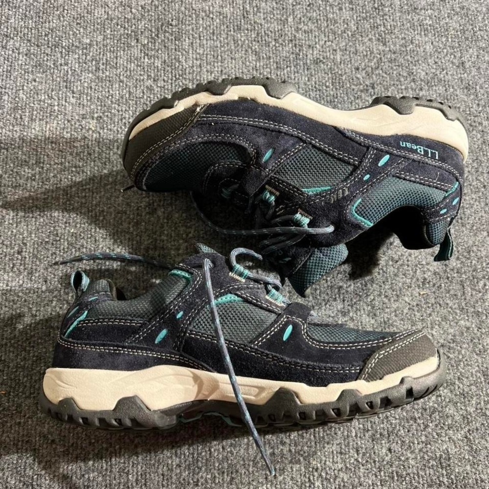 LL Bean Waterproof Hiking Shoes Womens 9 M Navy Blue Teal Suede Mesh‎ 299639